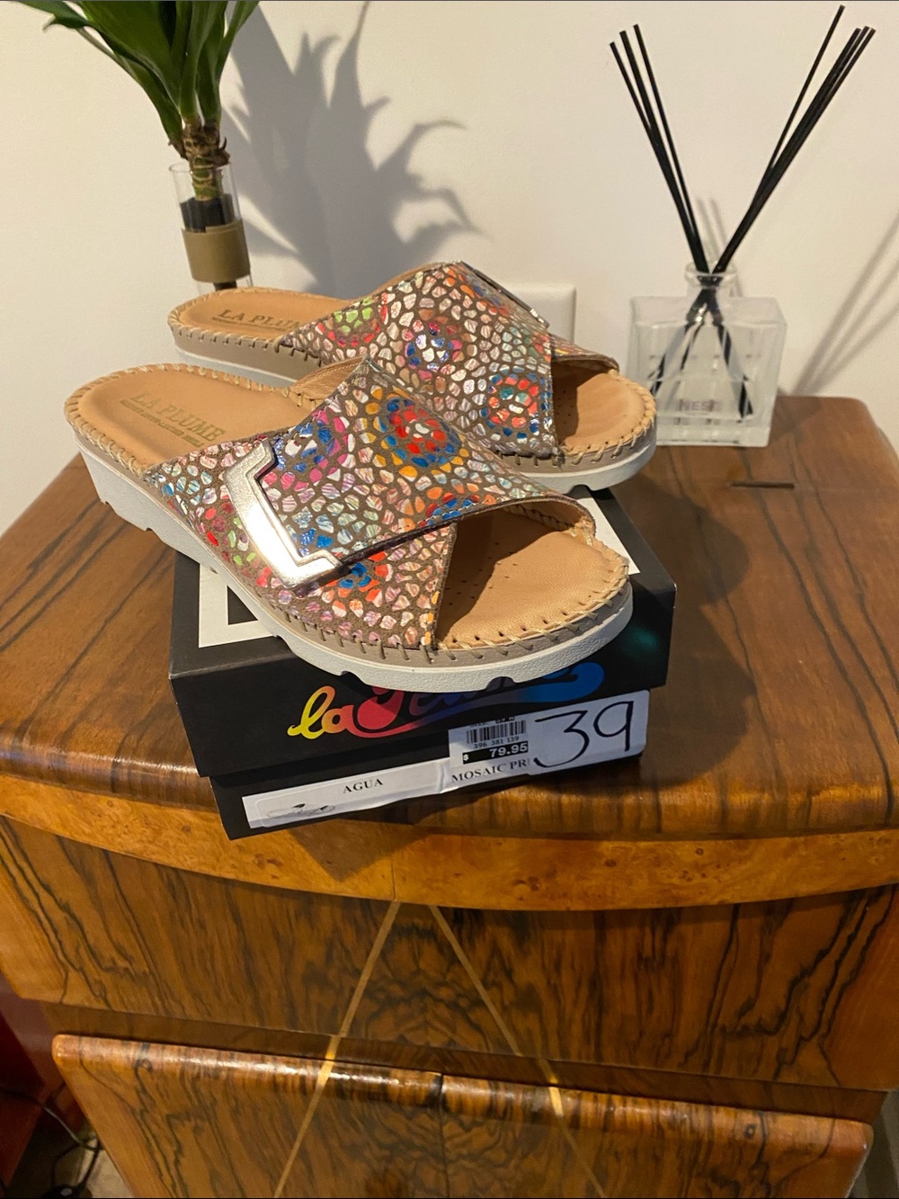 Slip-On Mosaic Slide Sandals in Multicolor by La Playa